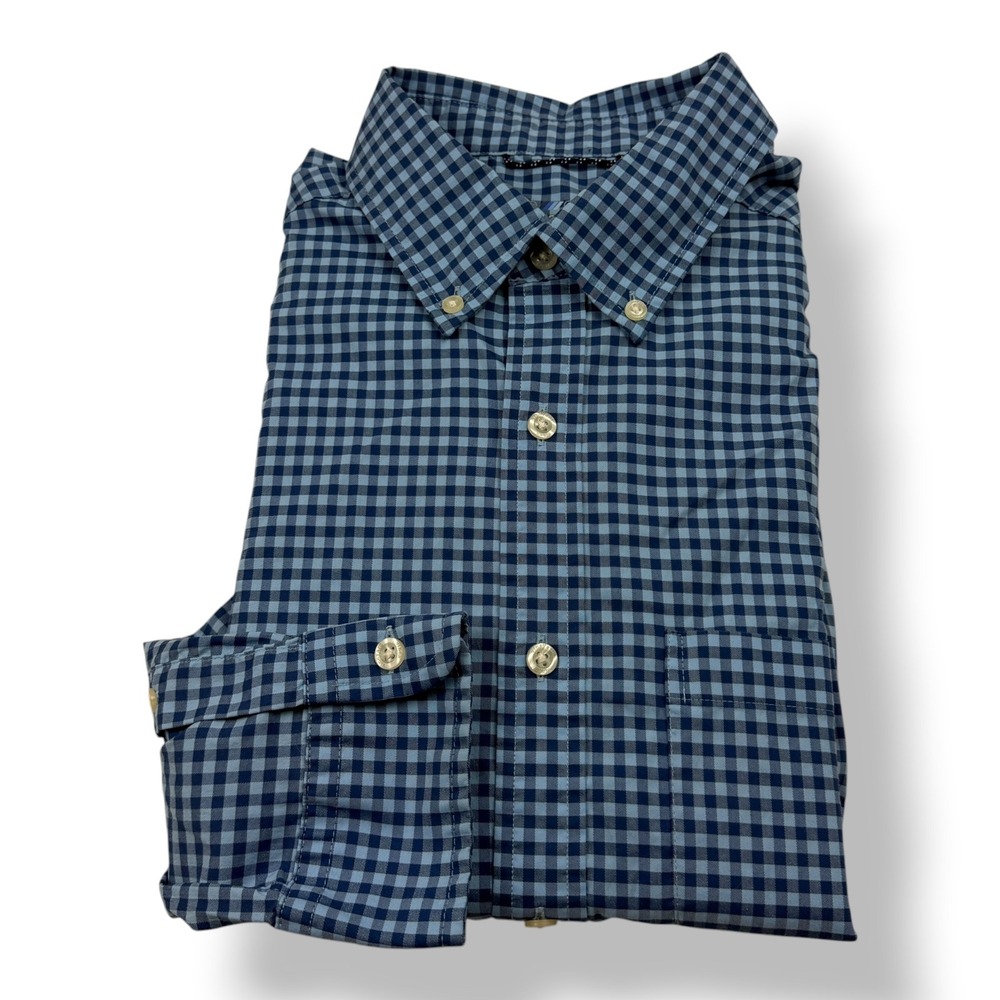 Vineyard Vines Mens OTG Performance Gingham Shirt Blue brrr Cooling Stretch M